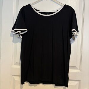 Lauren Ralph Lauren Black and White Ruffled Flutter Sleeve Tee